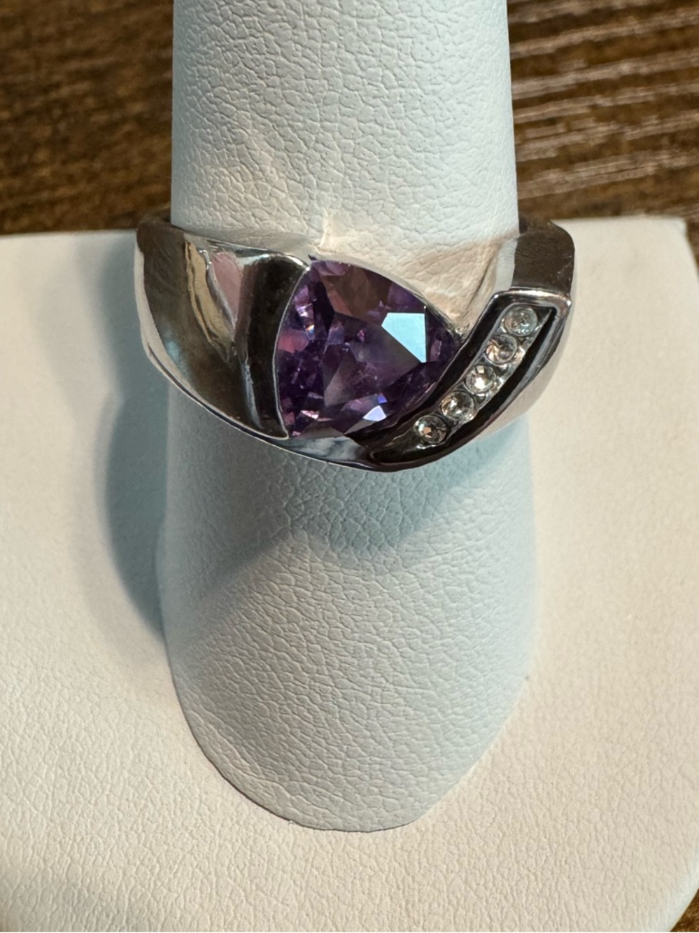Amethyst CZ Wave Ring 18KGE Gold Electroplated Statement Ring Size 8